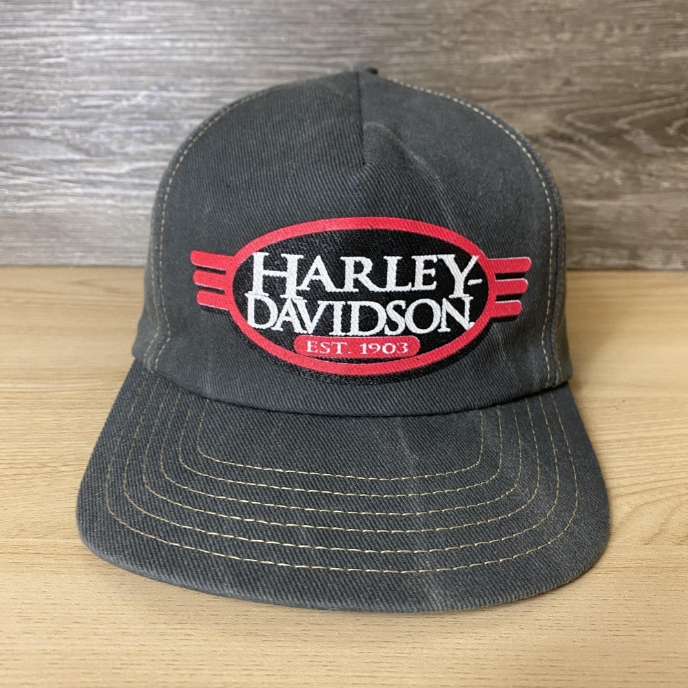 Vintage Harley Davidson Hat Cap Fitted S/M Stretch Back Gray Motorcycle Biker